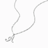 Silver Large Script Initial Pendant Necklace - A