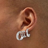Silver Glitter & Textured Hoop Earring Stackables Set - 3 Pack