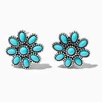 Turquoise Flower Cowgirl Silver-tone Stud Earrings