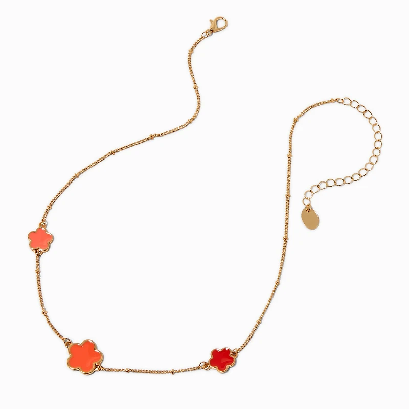 Coral Ombré Clover Link Chain Necklace 