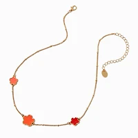 Coral Ombré Clover Link Chain Necklace 