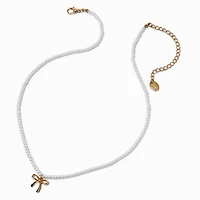 Pearl & Gold-tone Bow Pendant Necklace