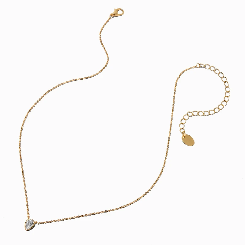 Gold-tone Cubic Zirconia Teardrop Pendant Necklace