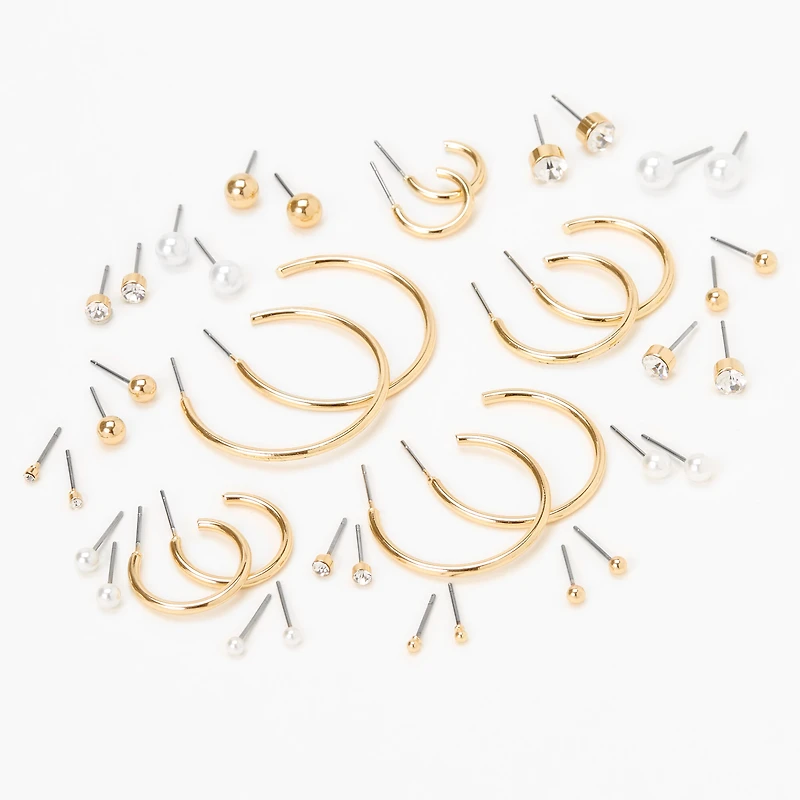 Gold Graduated Mixed Earrings - 20 Pack