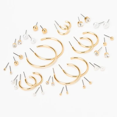 Gold Graduated Mixed Earrings - 20 Pack