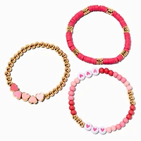 Pink Ombré Heart Stretch Bracelets - 3 Pack