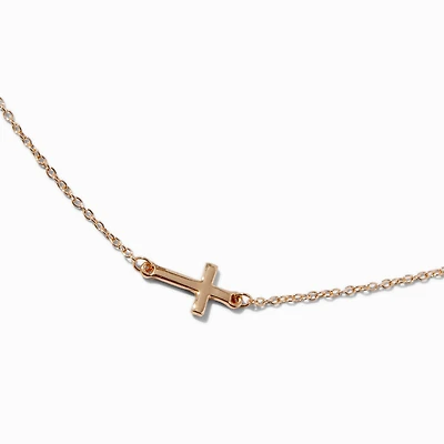 Gold-tone Sideways Cross Pendant Necklace
