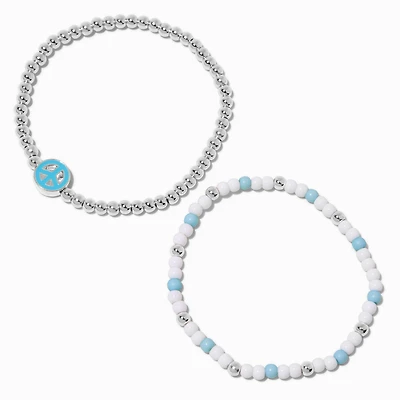 Teal Peace Sign Stretch Bracelets - 2 Pack