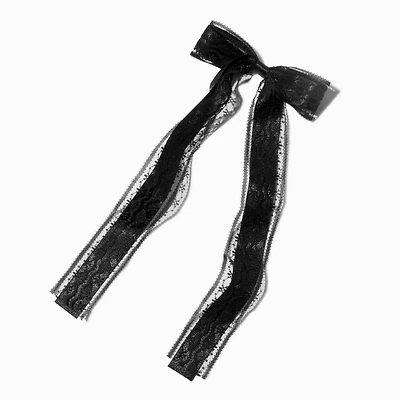 Black Lace Satin Hair Bow Clip