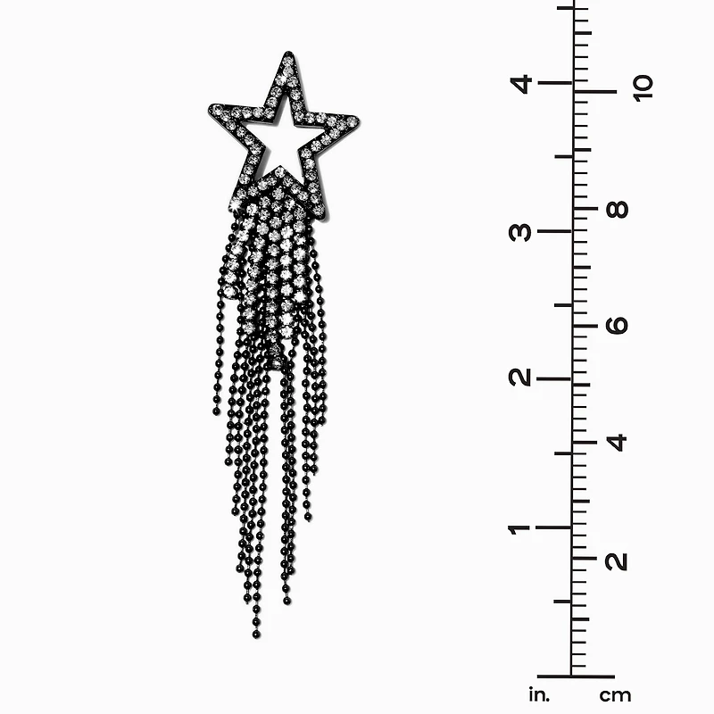Black Crystal Star Fringe 4" Drop Earrings 