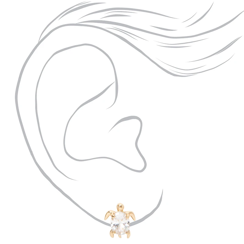 Gold-tone Cubic Zirconia 8mm Turtle Stud Earrings
