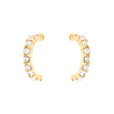 C LUXE by Claire's 18K Yellow Gold Plated Crystal Half Hoop Earrings