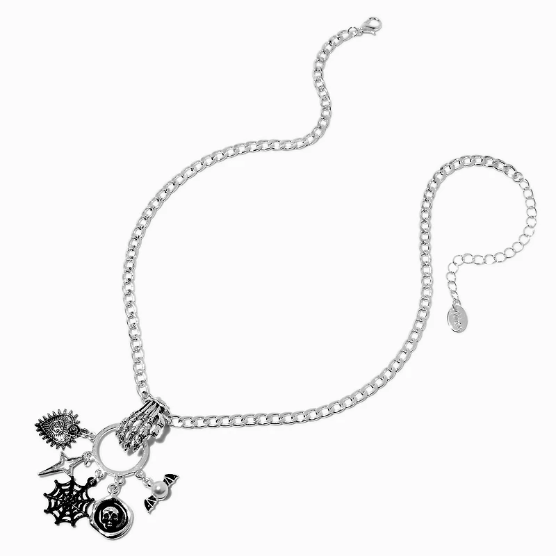 Silver-tone Skeleton Hand Halloween Charm Pendant Necklace