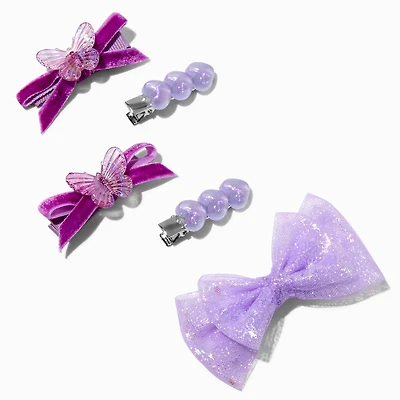 Claire's Club Purple Mixed Bow & Hair Clips - 5 Pack