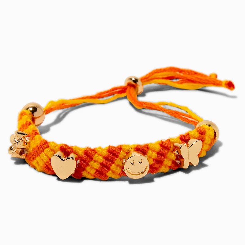 Gold-tone Charm Yellow & Orange Woven Bolo Bracelet