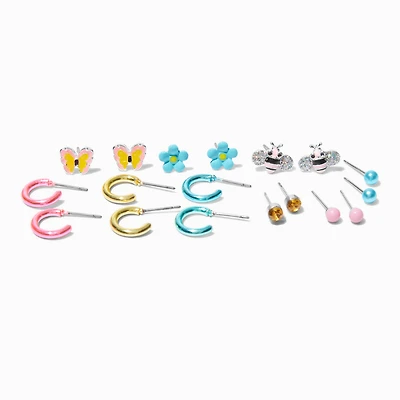 Pastel Spring Mixed Stud & Hoop Earrings - 9 Pack