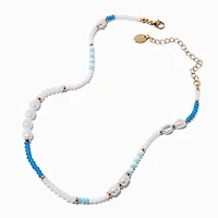Pearl & Blue Beaded Chain Necklace