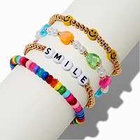 Happy Face ''Smile'' Beaded Stretch Bracelets - 4 Pack