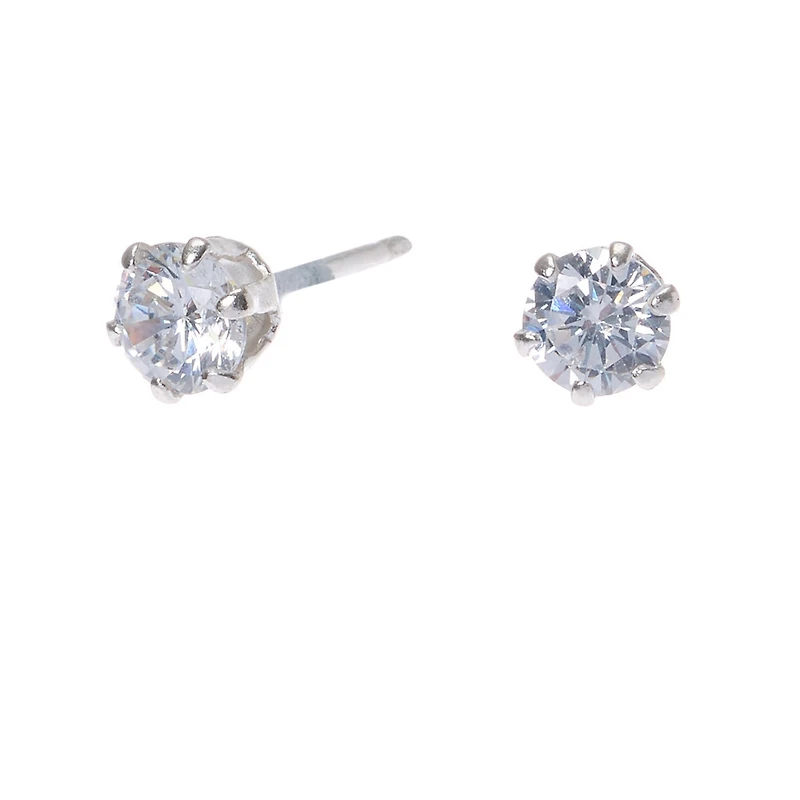 C LUXE by Claire's Sterling Silver Cubic Zirconia 4mm Round Stud Earrings