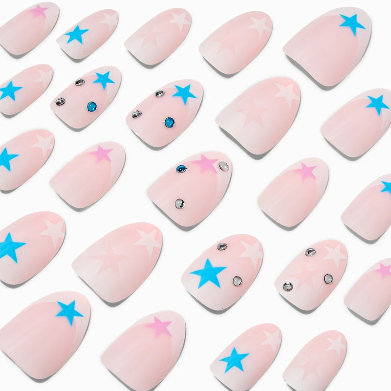 Multicolored Star Gem Stiletto Vegan Faux Nail Set - 24 Pack