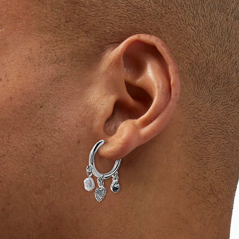 Silver-tone 16mm Charm Clicker Hoop Earrings