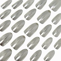 Silver Glazed Stiletto Vegan Faux Nail Set - 24 Pack