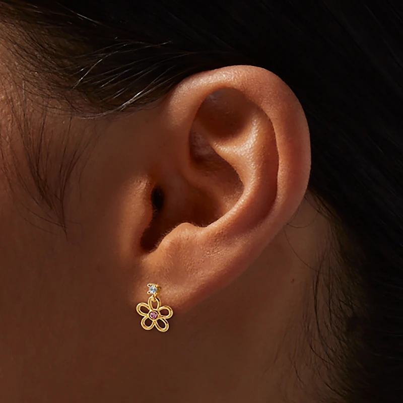 C LUXE by Claire's Gold-tone Sterling Silver Cubic Zirconia Pink Flower Drop Earrings
