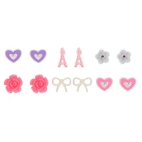 Pink Parisian Love Stud Earrings - 6 Pack