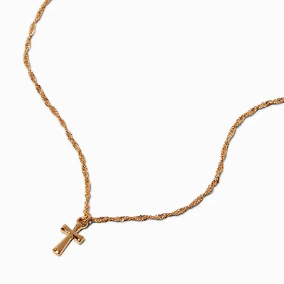 Gold-tone Twisted Chain Cross Pendant Necklace