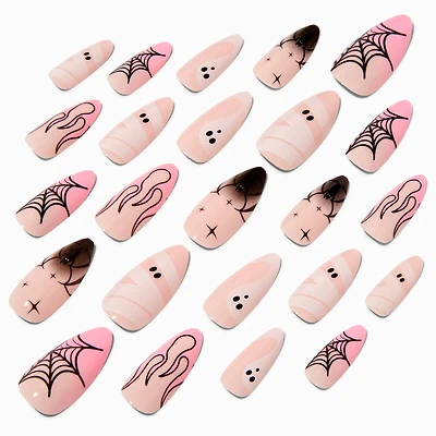Pink Spiderweb Halloween Squareletto Press On Faux Nail Set - 24 Pack