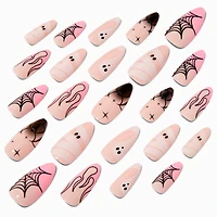 Pink Spiderweb Halloween Squareletto Press On Faux Nail Set - 24 Pack