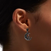 Black Crescent Moon Star 1" Drop Earrings