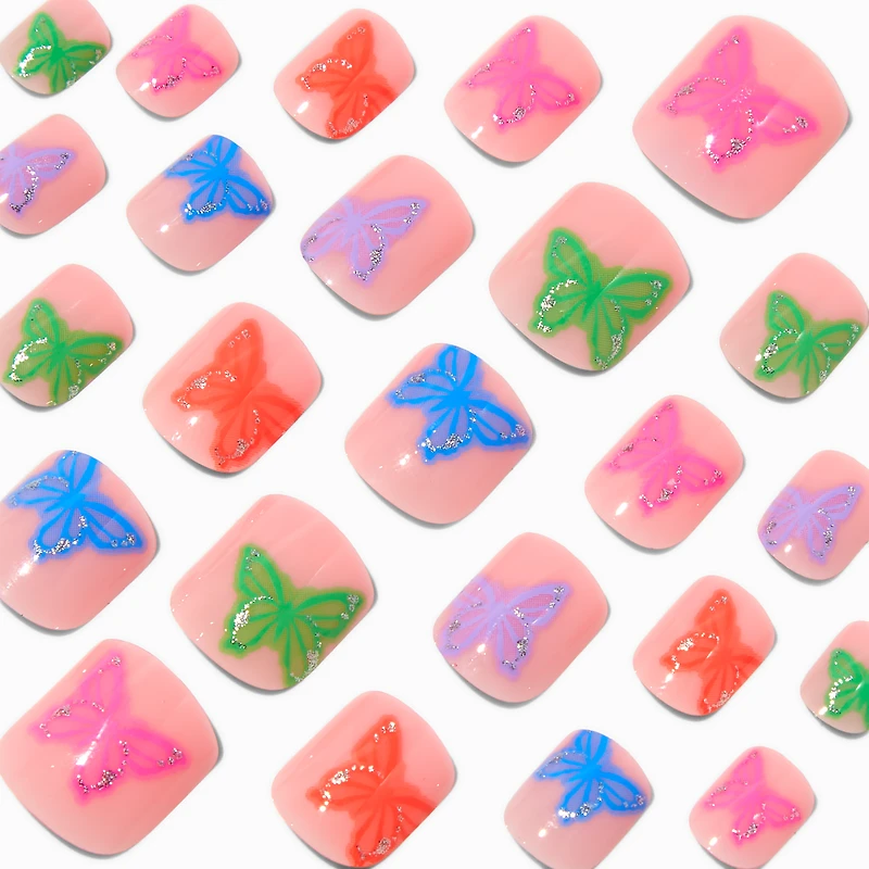 Multicolored Butterfly Square Press On Vegan Faux Nail Set - 24 Pack