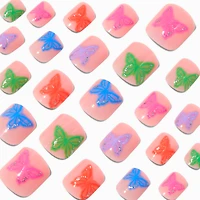 Multicolored Butterfly Square Press On Vegan Faux Nail Set - 24 Pack