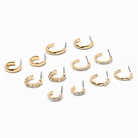 Gold-tone Crystal Hoops - 6 Pack