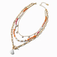 Pearl Toggle Coral Beaded Multi-Strand Necklace