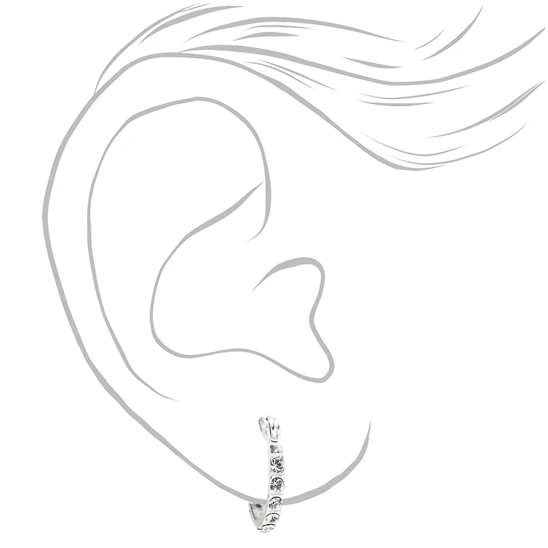 C LUXE by Claire's Sterling Silver 12mm Crystal Embellished Hoop Earrings