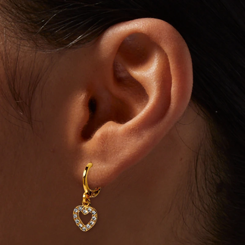 C LUXE by Claire's 18kt Gold Plated Crystal Open Heart 10mm Huggie Hoop Earrings