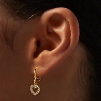 C LUXE by Claire's 18kt Gold Plated Crystal Open Heart 10mm Huggie Hoop Earrings