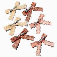 Mixed Boho Tan Lace Hair Bow Clips - 6 Pack