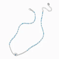 Silver-tone Evil Eye Seed Bead Pendant Necklace