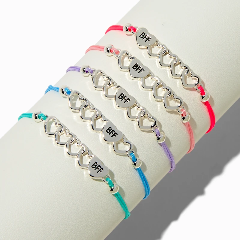 Best Friends Open Heart Adjustable Bracelets - 5 Pack
