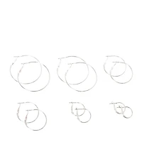 Silver-tone Thin Graduated Hoop Earrings - 6 Pack