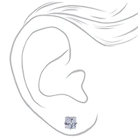 Silver-tone Cubic Zirconia 5mm, 6mm, & 7mm Square Stud Earrings - 3 Pack 
