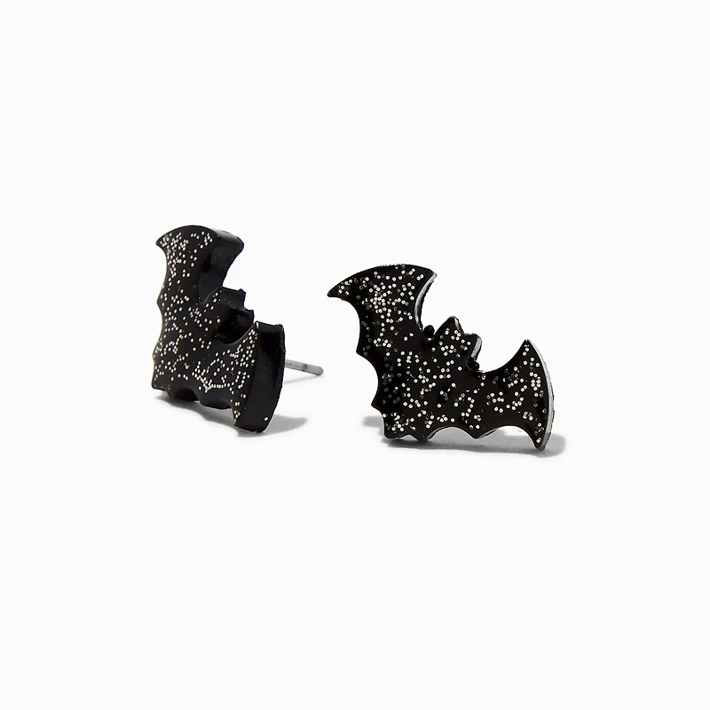 Black Glitter Bat Halloween Stud Earrings