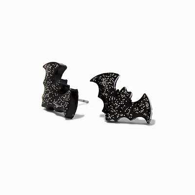 Black Glitter Bat Halloween Stud Earrings