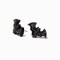 Black Glitter Bat Halloween Stud Earrings