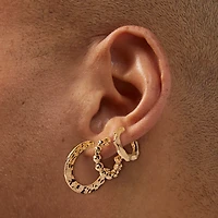 Gold-tone Twisted Hoop Earring Stackables Set - 3 Pack