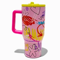 Mini Pink Doodle Stainless Steel Handled Tumbler
