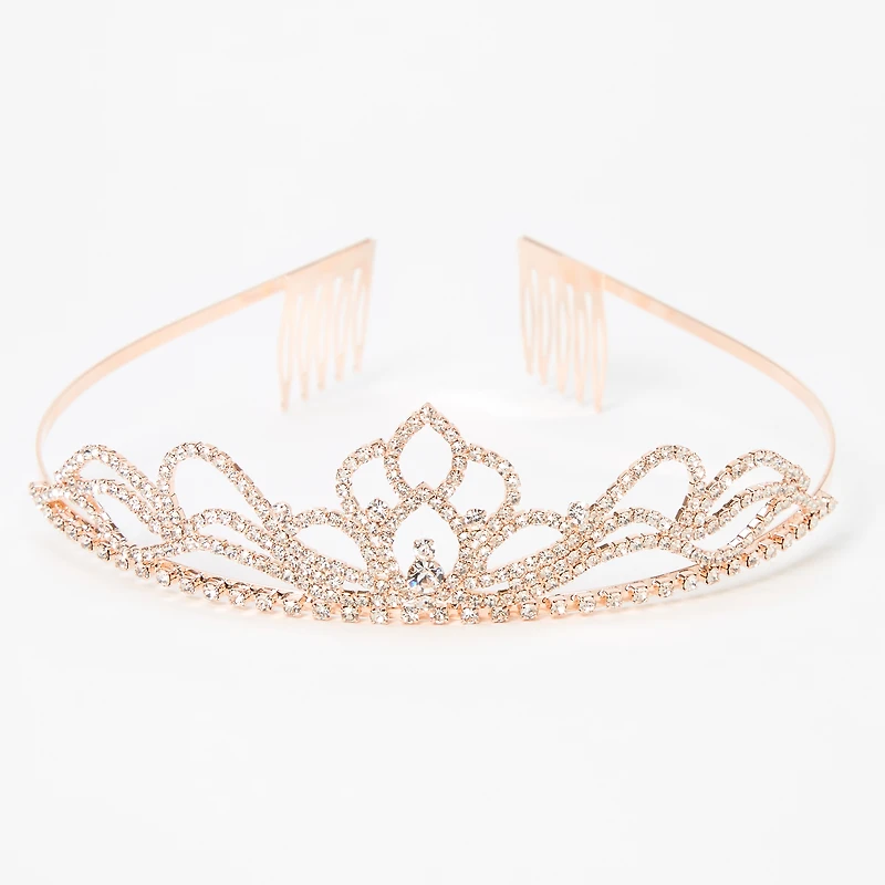 Rose Gold Rhinestone Lotus Flower Mini Tiara